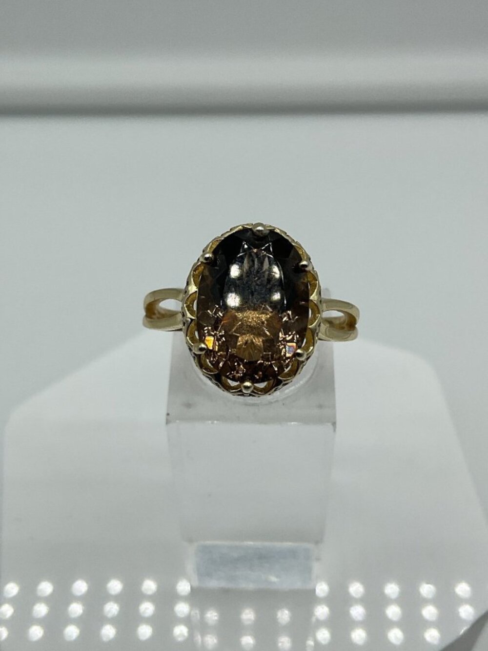 Sterling Silver 4.31g Smokey Topaz Ring Size 10 Gold Plated Vintage Style